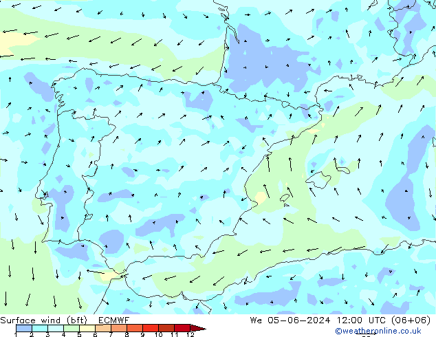 Surface wind (bft) ECMWF We 05.06.2024 12 UTC