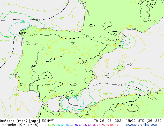 Isotachs (mph) ECMWF jeu 06.06.2024 15 UTC