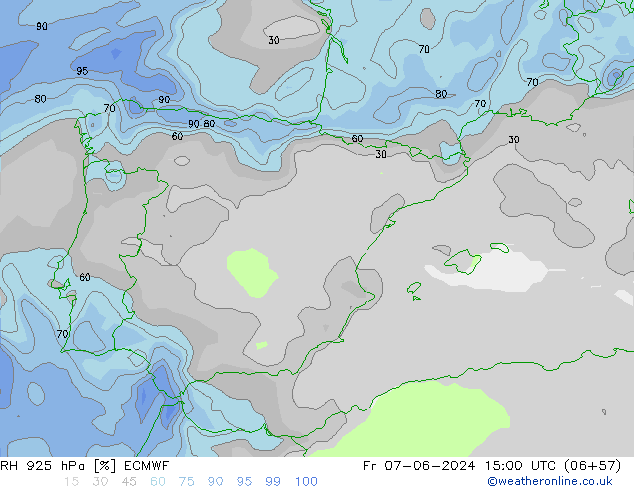 Humedad rel. 925hPa ECMWF vie 07.06.2024 15 UTC