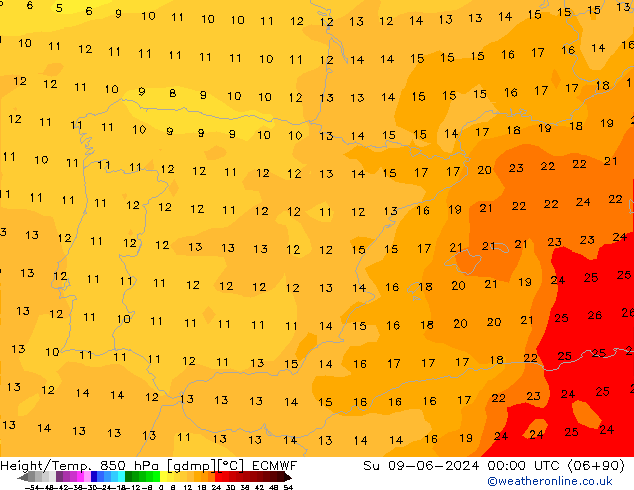 Height/Temp. 850 hPa ECMWF dom 09.06.2024 00 UTC