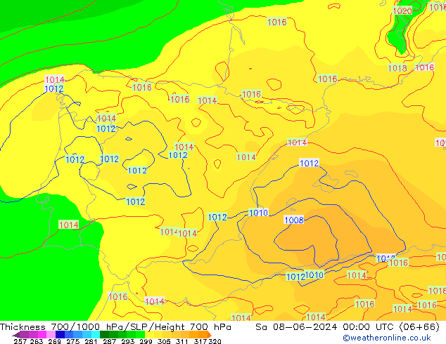 Thck 700-1000 hPa ECMWF Sa 08.06.2024 00 UTC