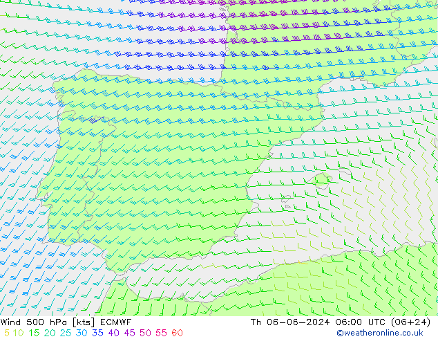 Vent 500 hPa ECMWF jeu 06.06.2024 06 UTC