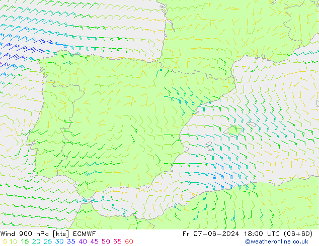 Wind 900 hPa ECMWF Pá 07.06.2024 18 UTC