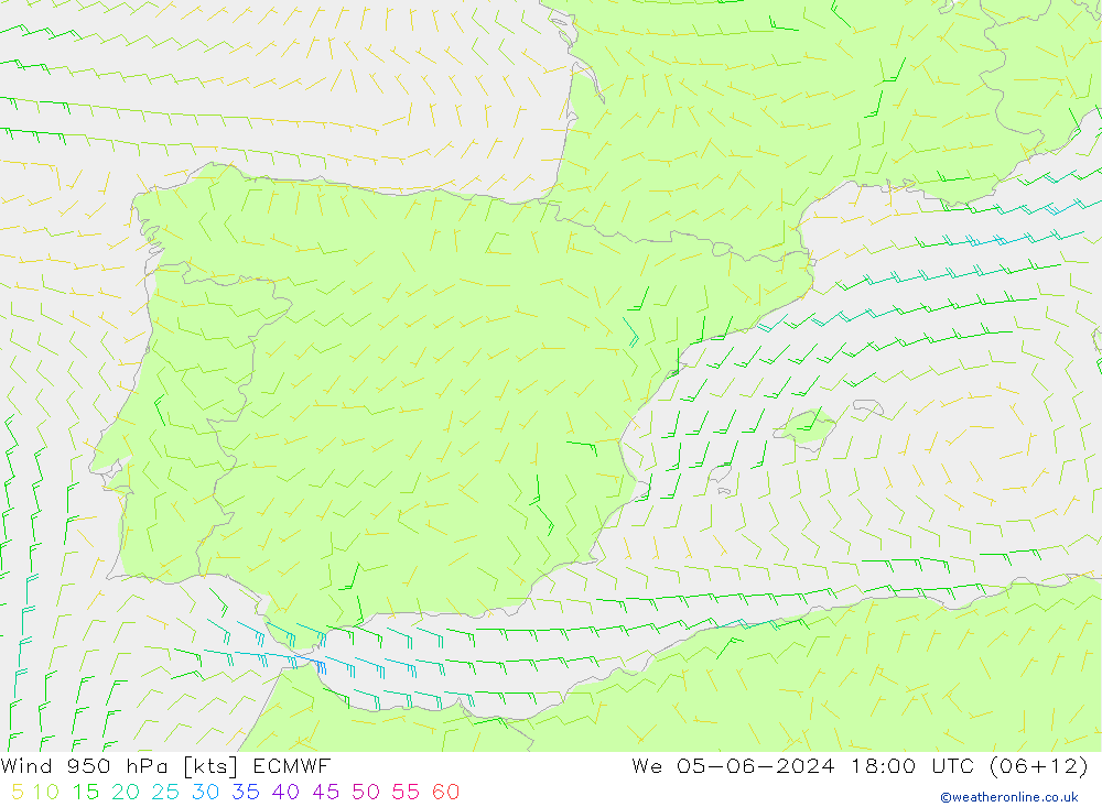 Vento 950 hPa ECMWF Qua 05.06.2024 18 UTC