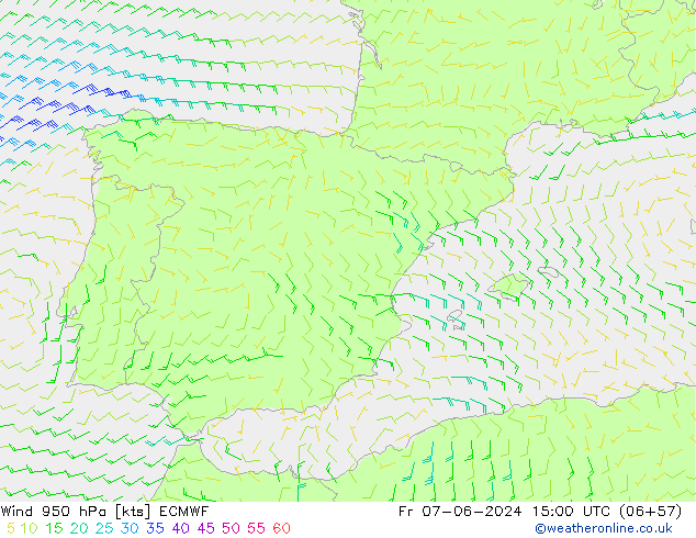 wiatr 950 hPa ECMWF pt. 07.06.2024 15 UTC