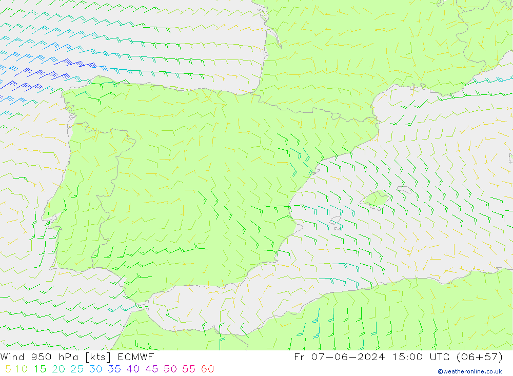 Viento 950 hPa ECMWF vie 07.06.2024 15 UTC