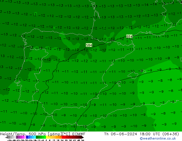 Z500/Rain (+SLP)/Z850 ECMWF jue 06.06.2024 18 UTC