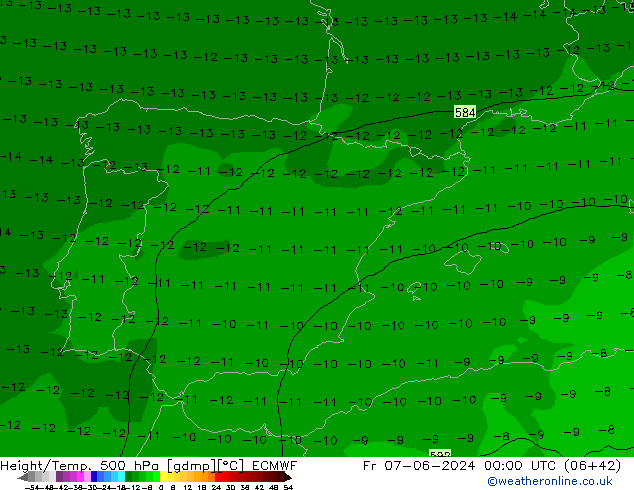 Z500/Rain (+SLP)/Z850 ECMWF Pá 07.06.2024 00 UTC