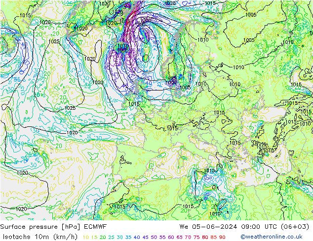 Isotachs (kph) ECMWF St 05.06.2024 09 UTC