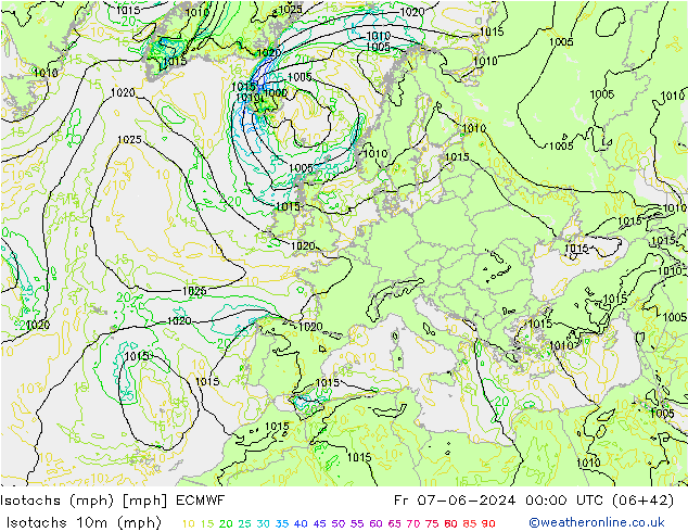 Isotachen (mph) ECMWF Fr 07.06.2024 00 UTC