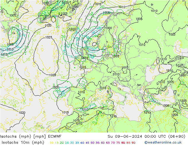 Isotachs (mph) ECMWF  09.06.2024 00 UTC