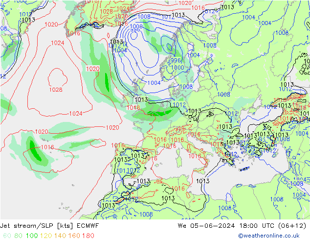 джет/приземное давление ECMWF ср 05.06.2024 18 UTC