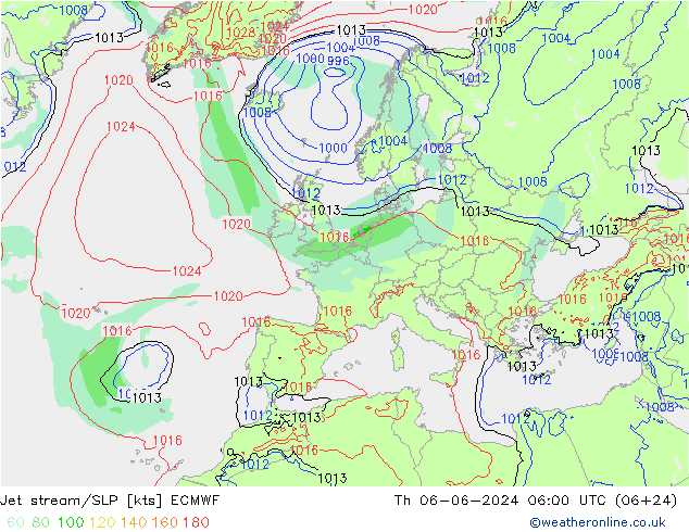 Jet Akımları/SLP ECMWF Per 06.06.2024 06 UTC