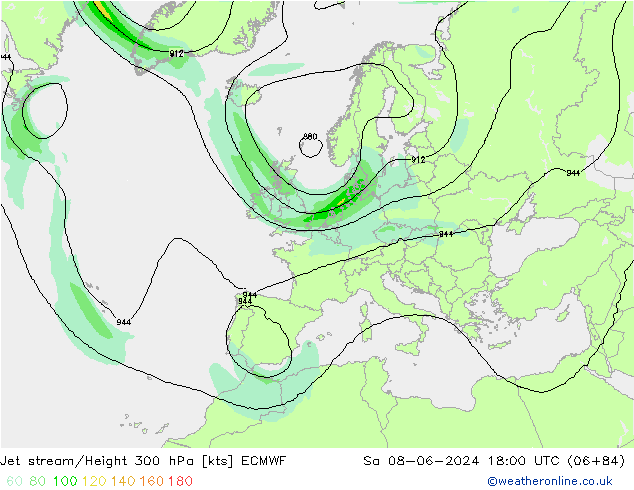 Jet stream/Height 300 hPa ECMWF Sa 08.06.2024 18 UTC