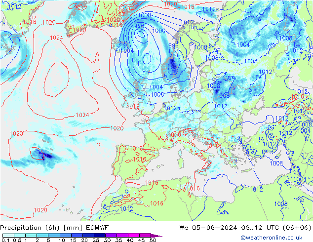 Z500/Rain (+SLP)/Z850 ECMWF mer 05.06.2024 12 UTC