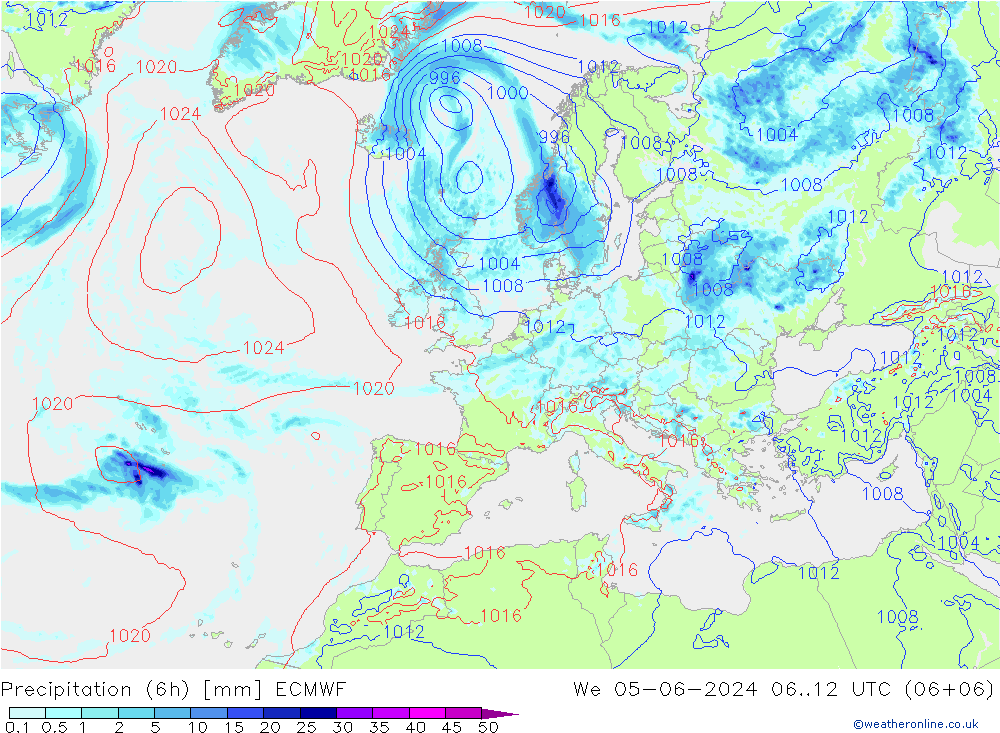 Z500/Rain (+SLP)/Z850 ECMWF We 05.06.2024 12 UTC