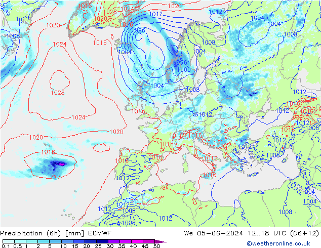 Z500/Rain (+SLP)/Z850 ECMWF mer 05.06.2024 18 UTC