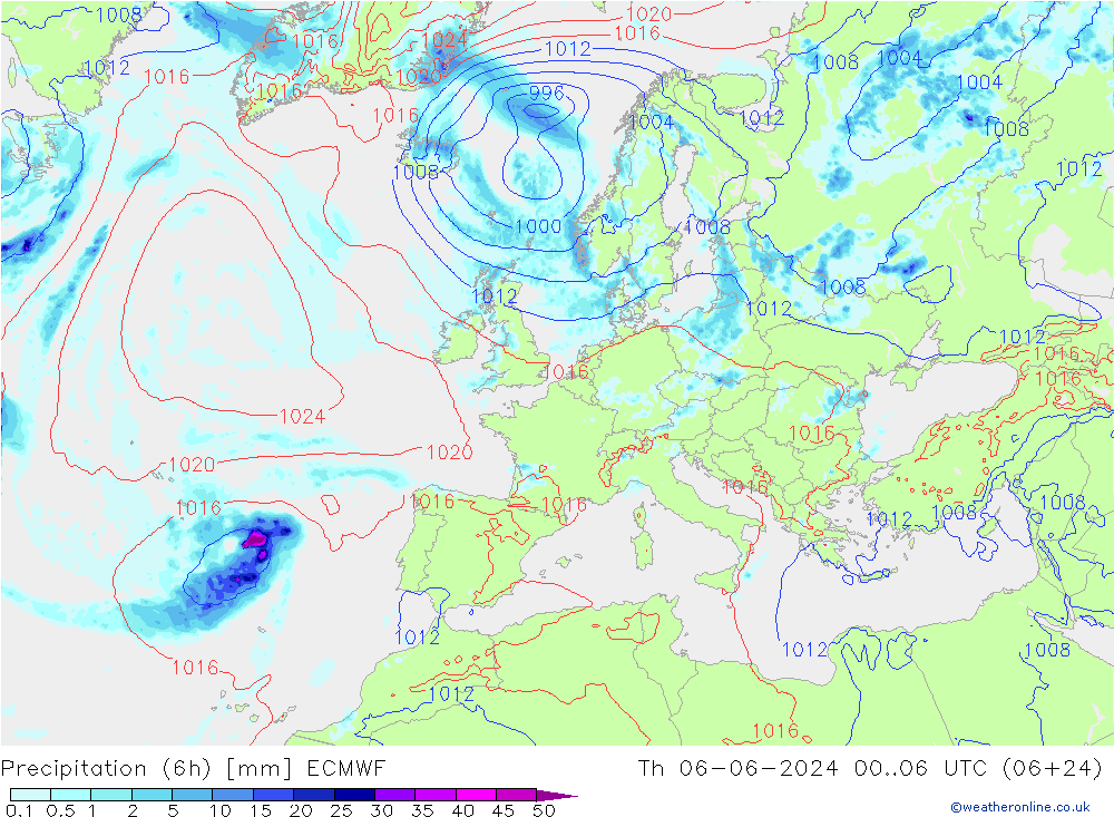 Z500/Yağmur (+YB)/Z850 ECMWF Per 06.06.2024 06 UTC