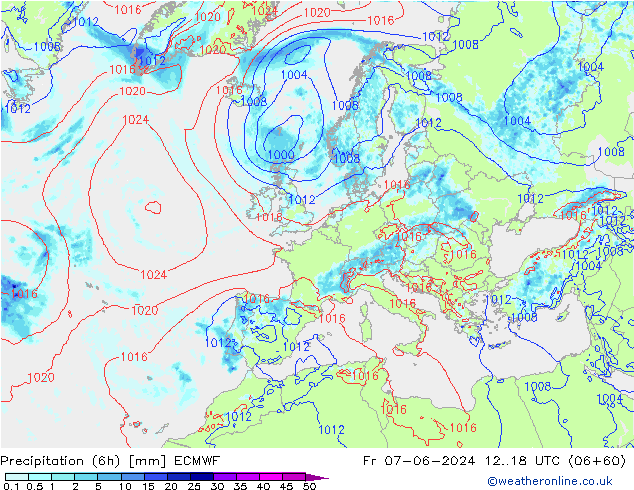 Z500/Rain (+SLP)/Z850 ECMWF Pá 07.06.2024 18 UTC