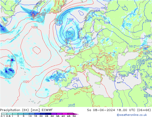 Z500/Rain (+SLP)/Z850 ECMWF Sa 08.06.2024 00 UTC