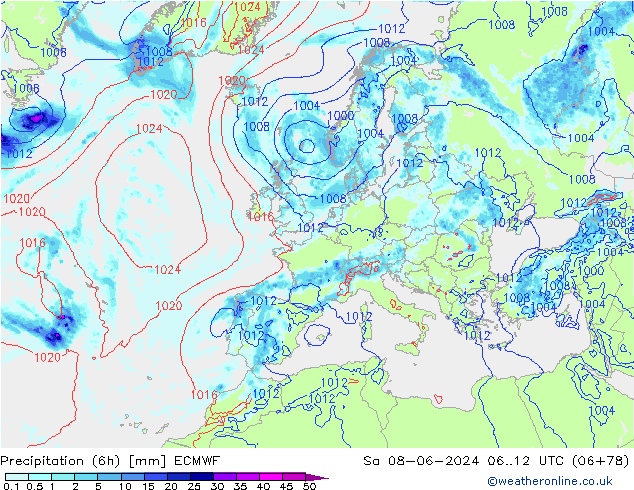 Z500/Rain (+SLP)/Z850 ECMWF sáb 08.06.2024 12 UTC