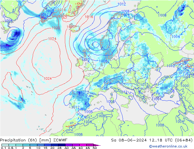 Z500/Rain (+SLP)/Z850 ECMWF Sa 08.06.2024 18 UTC