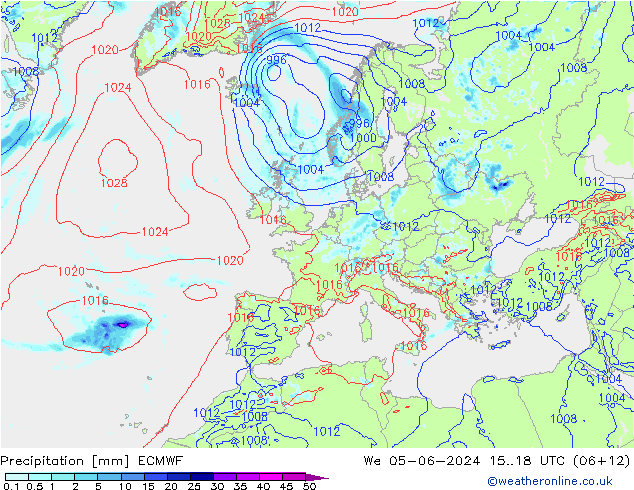 Srážky ECMWF St 05.06.2024 18 UTC