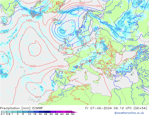 Neerslag ECMWF vr 07.06.2024 12 UTC