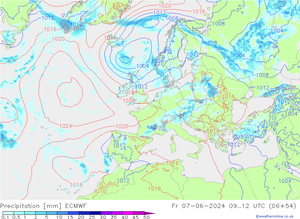 Neerslag ECMWF vr 07.06.2024 12 UTC