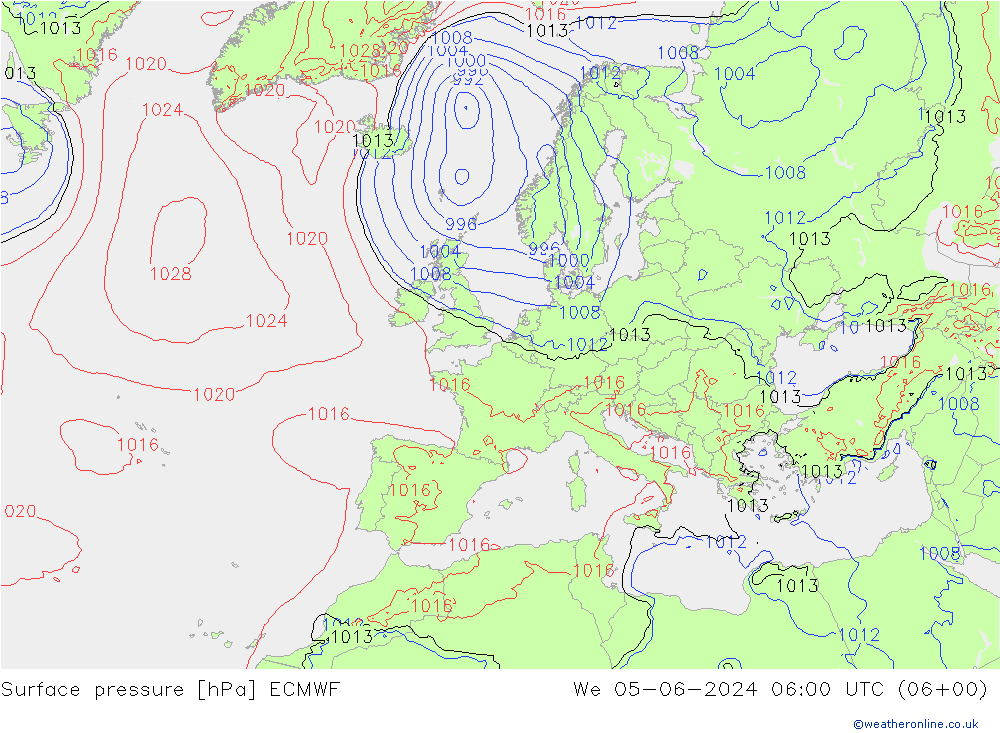 Pressione al suolo ECMWF mer 05.06.2024 06 UTC