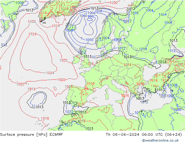 ciśnienie ECMWF czw. 06.06.2024 06 UTC