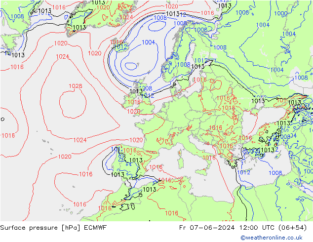 Bodendruck ECMWF Fr 07.06.2024 12 UTC