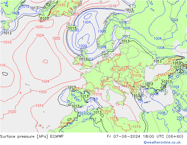 Luchtdruk (Grond) ECMWF vr 07.06.2024 18 UTC