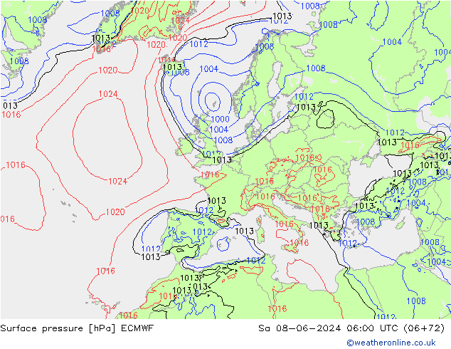 Bodendruck ECMWF Sa 08.06.2024 06 UTC