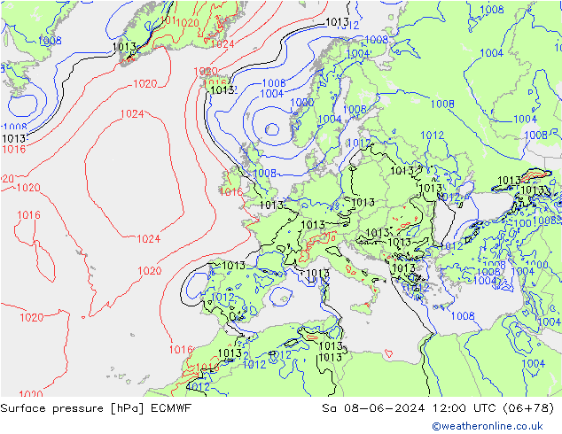 pressão do solo ECMWF Sáb 08.06.2024 12 UTC