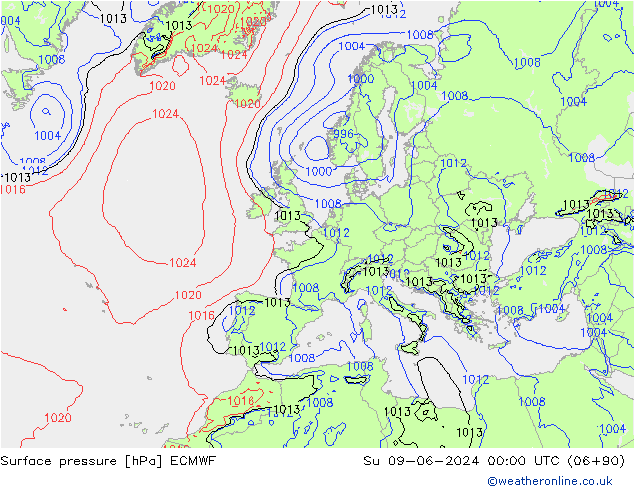 pressão do solo ECMWF Dom 09.06.2024 00 UTC