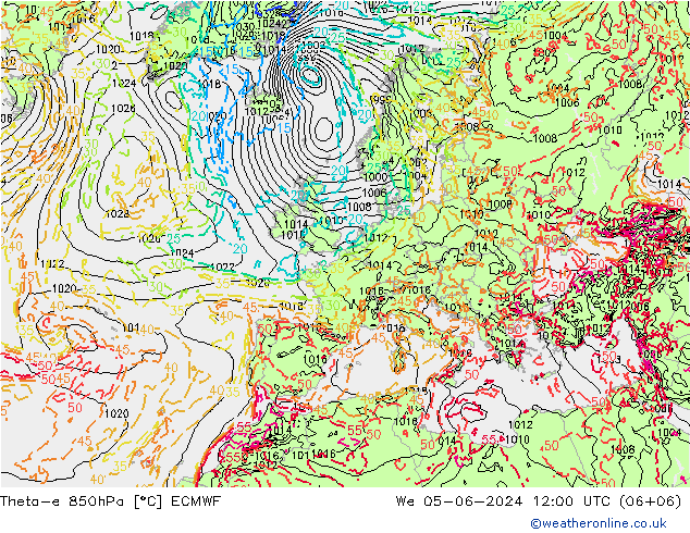 Theta-e 850hPa ECMWF 星期三 05.06.2024 12 UTC