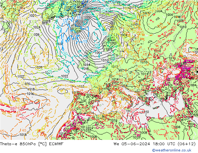 Theta-e 850hPa ECMWF We 05.06.2024 18 UTC