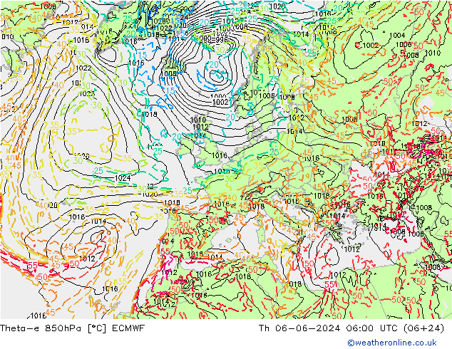 Theta-e 850hPa ECMWF Th 06.06.2024 06 UTC