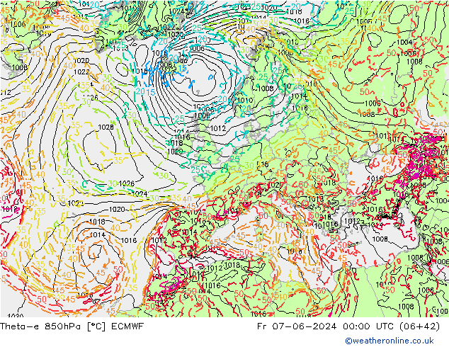 Theta-e 850hPa ECMWF Fr 07.06.2024 00 UTC