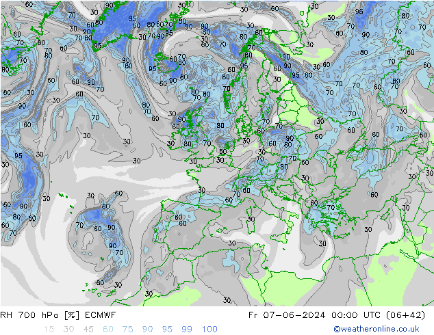 RH 700 hPa ECMWF Fr 07.06.2024 00 UTC