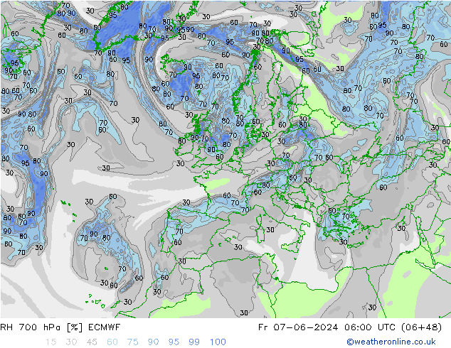 RH 700 hPa ECMWF Fr 07.06.2024 06 UTC