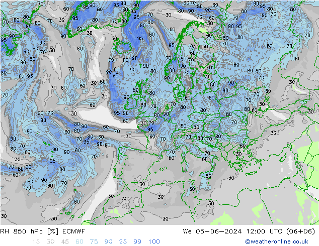 Humedad rel. 850hPa ECMWF mié 05.06.2024 12 UTC