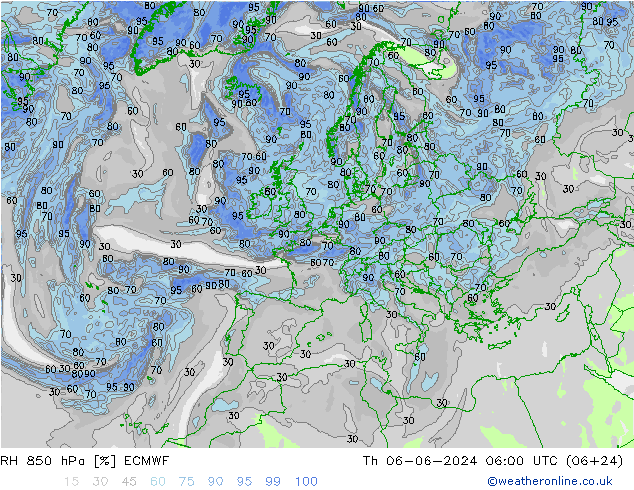 RH 850 hPa ECMWF Do 06.06.2024 06 UTC