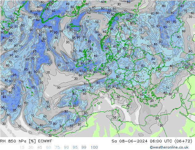 RH 850 hPa ECMWF  08.06.2024 06 UTC