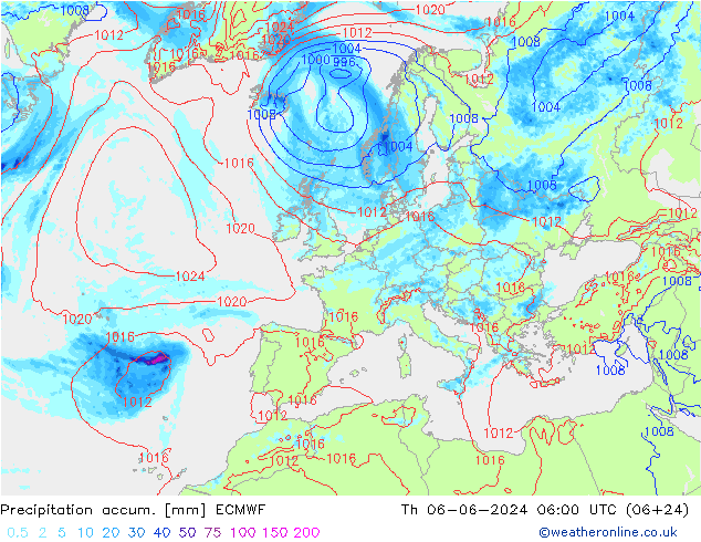 Precipitation accum. ECMWF  06.06.2024 06 UTC