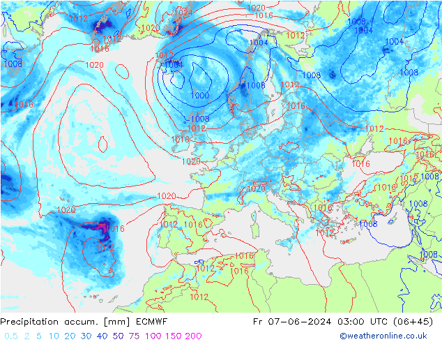 Precipitation accum. ECMWF Sex 07.06.2024 03 UTC