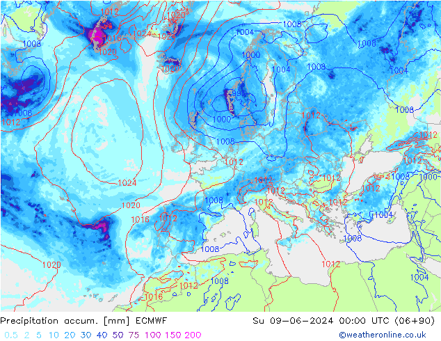 Toplam Yağış ECMWF Paz 09.06.2024 00 UTC