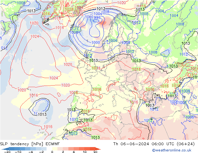 Drucktendenz ECMWF Do 06.06.2024 06 UTC