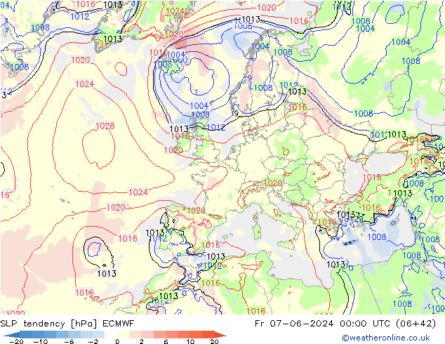 SLP tendency ECMWF Pá 07.06.2024 00 UTC